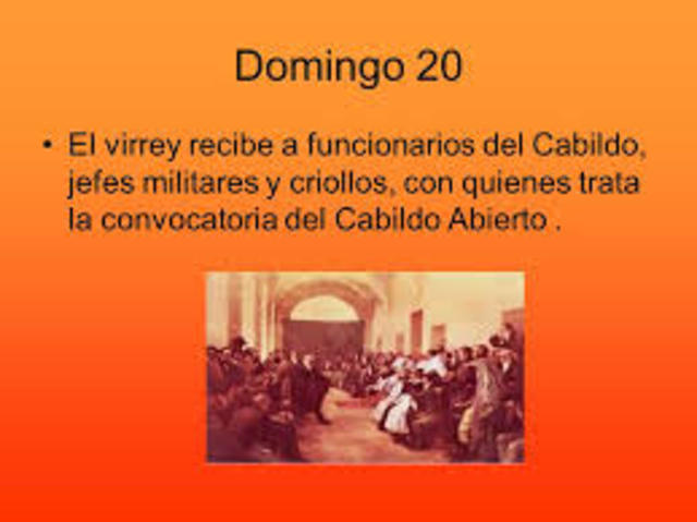 El virrey recibe a funcionarios del Cabildo, jefes militares y criollos, con quienes trata la convocatoria del Cabildo Abierto.
