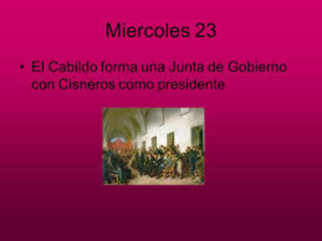 El Cabildo forma una Junta de Gobierno con Cisneros como presidente.