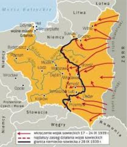 Germany and Soviet Union divide Poland.