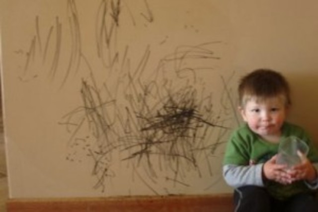 I wrote on the wall with a pen.