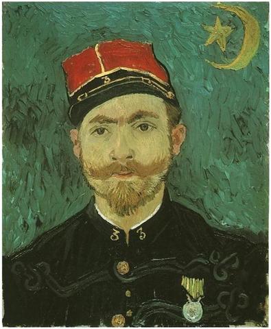 "Retrato de Milliet, segundo teniente del Zouaves", Vincent van Gogh. Posimpresionismo.