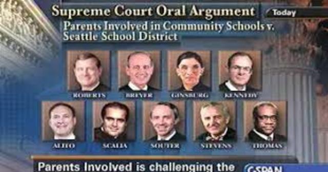Meredith v. Jefferson County Board of Education. US Supreme Court rules that race cannot be a determining factor in assigning students to high school