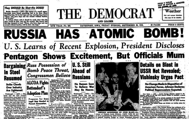 Soviet Union explodes its first atomic bomb