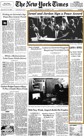 Israel and Jordan sign Peace Treaty