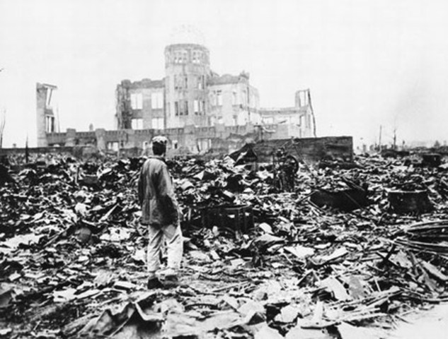 The Allies use atomic bombs at Hiroshima and Nagasaki.