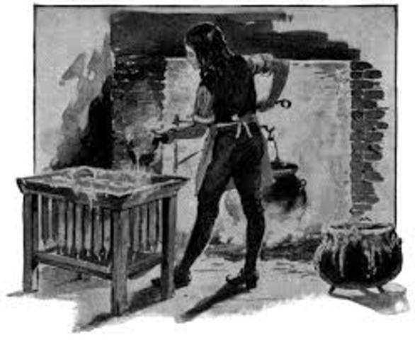 At 1716 he worked his with father at making candles and cutting wicks.