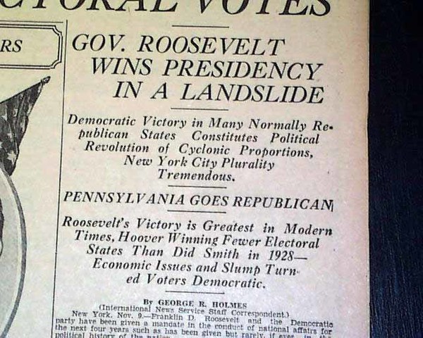 Franklin D. Roosevelt elected for first time