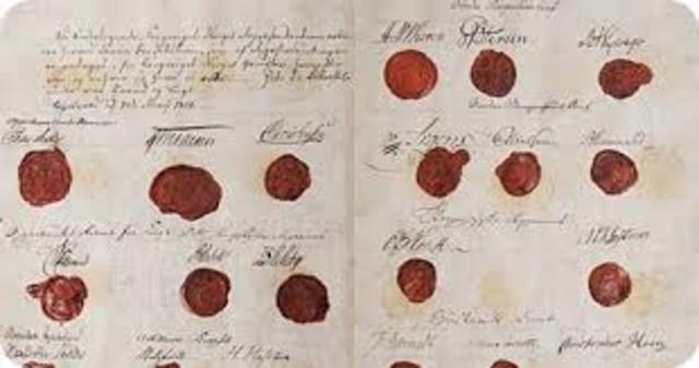 Grunnloven blir undertegnet.