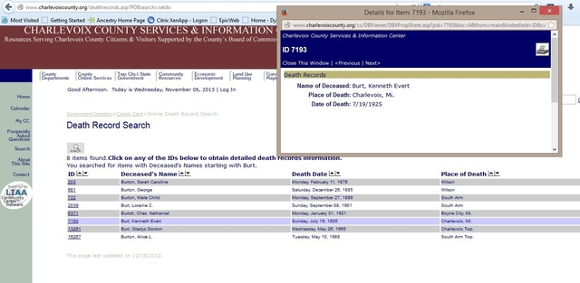 Death of Son: Kenneth Evert Burt in Onaway, Presque Isle, Mic