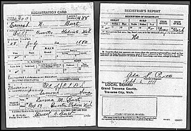 WW1 Draft Registration: Living in Beaverton, Gladwin, Michigan, USA