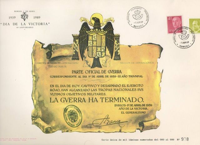 Último parte de guerra firmado por Franco