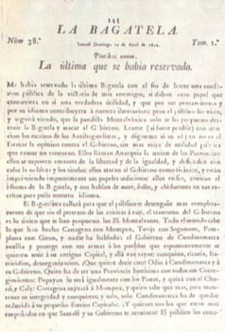 Antonio Nariño publica La Bagatela