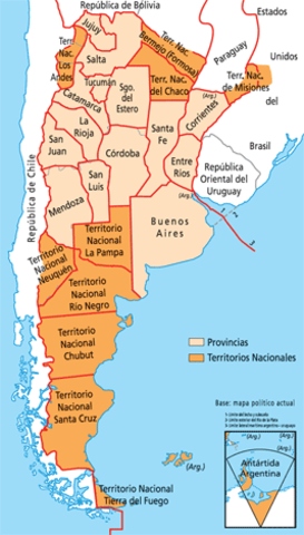 Territorios nacionales en 1884.