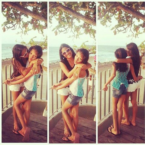 with my family in the beach