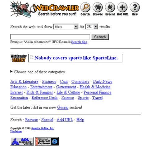 Primer buscador basado en textos: web crawler.Brian Pinkerton