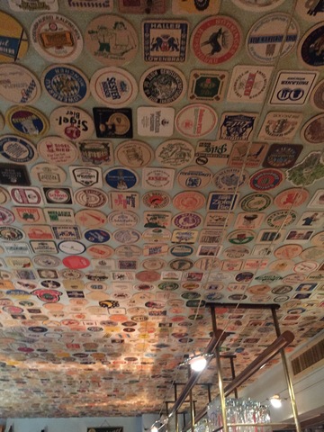 Ate at a resturant that has coasters on the ceiling