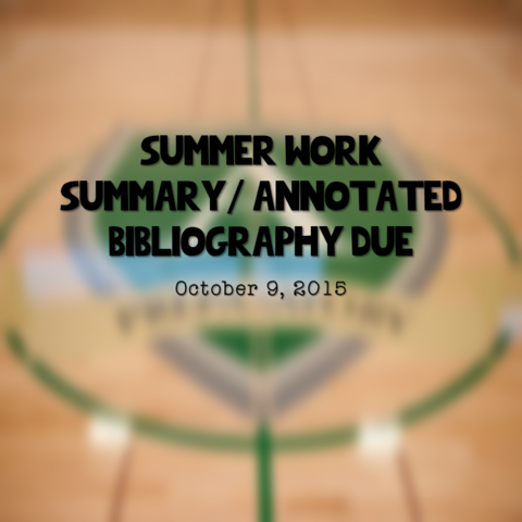 Summer Work Summary/Annotated Bibliography Due