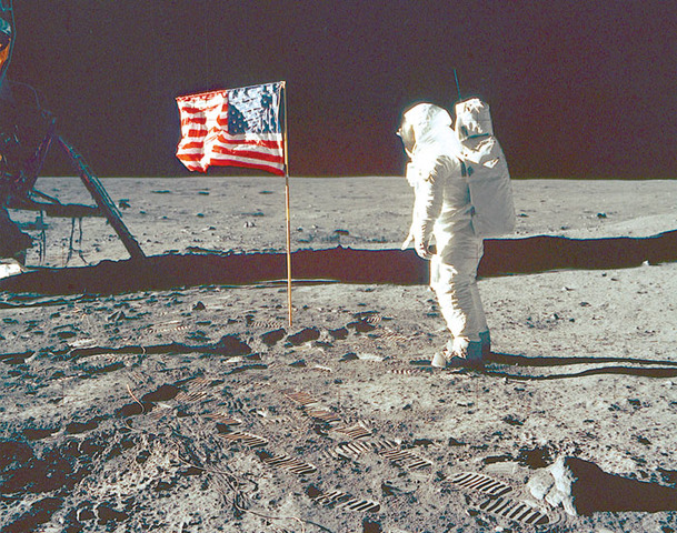 U.S. lands on the Moon