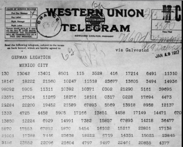 U.S. intercepts Zimmerman Telegram