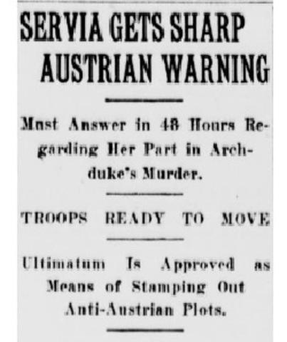 Austria-Hungary sends an ultimatum to Serbia