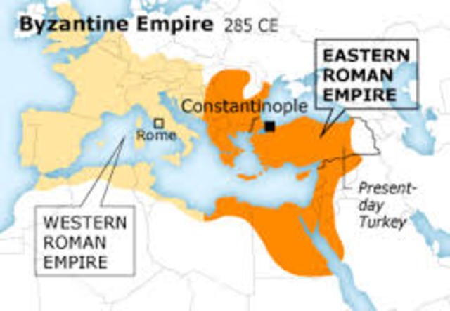 The Roman empire is split in two (CE)