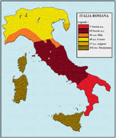 (270 BCE) Romans control all of Italy.