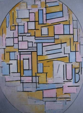 Mondriaan Compositie in ovaal met kleurvlakken 2