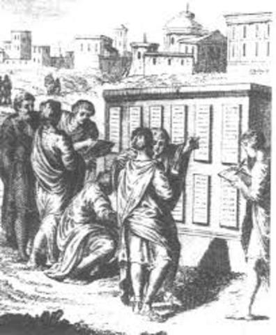 Twelve Tables of Roman Law are written (450 BCE)