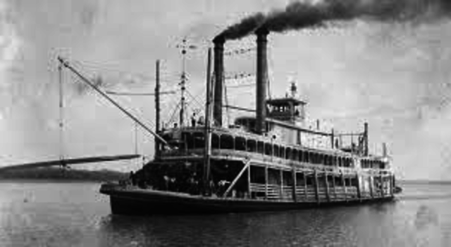 The steamboat enters the scene
