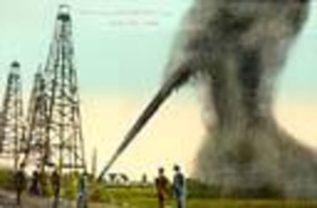 Spindletop oil strike gushes.