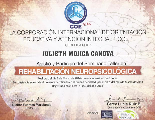 Seminario-Taller en Rehabilitación Neuropsicológica