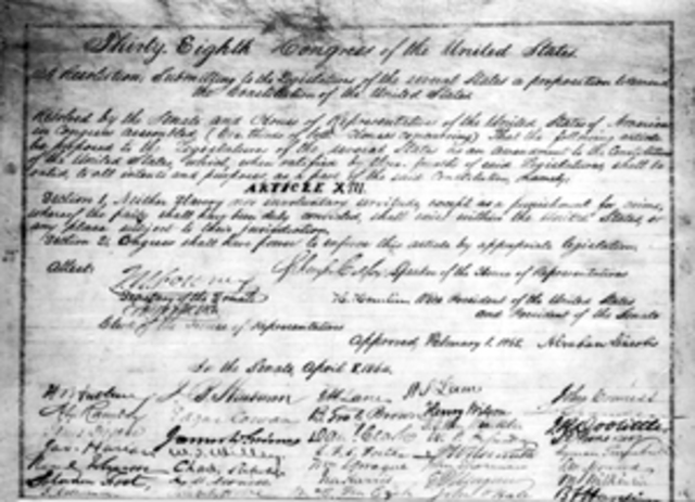 Congress Approves the 13th Amendment