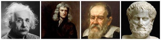 Einstein, Demócrito, Newton y Platón