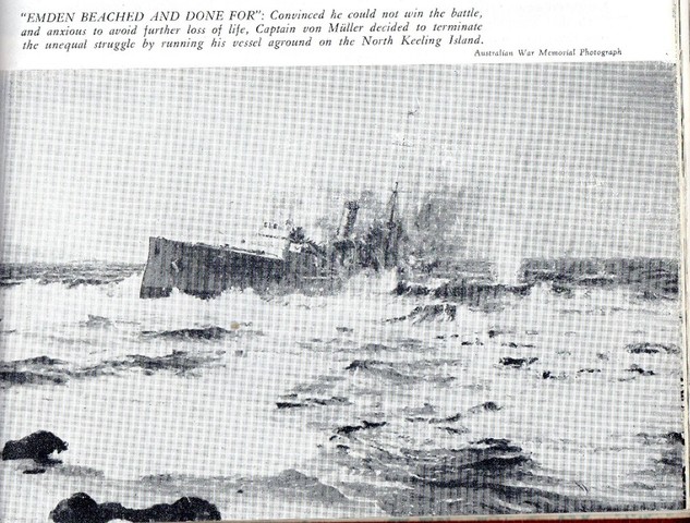 Captain Glossop destroys German battle ship Emden in Australia's first involvement in World War 1