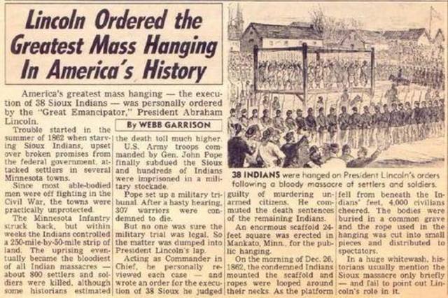 Lincoln hangs Indians