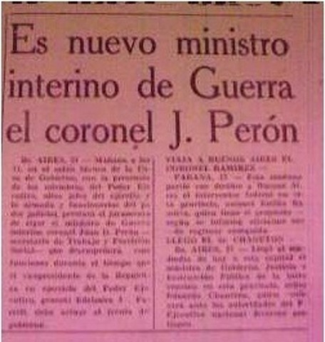 Perón es designado Ministro de Guerra