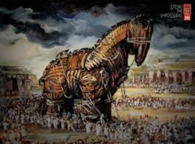 The city of Troy recieves the Trojan Horse