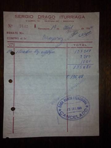 Factura de Compra a Martillero Publico Rancagua