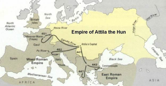 350 A.D. Huns appear in Eastern Europe