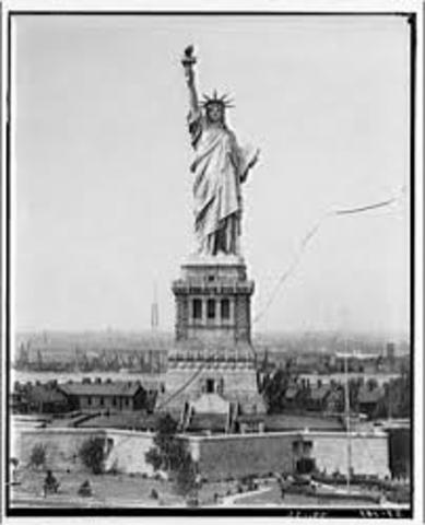 Statue of Liberty is put in place