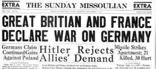 Velika Britanija in Francija napoveta vojno Nemčiji