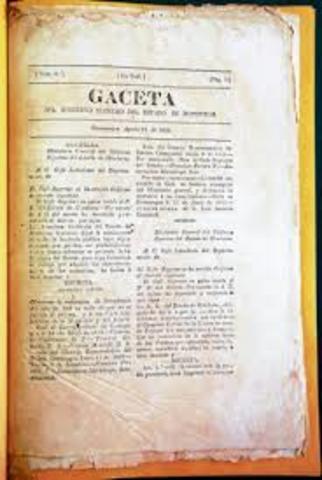 Sale a la luz el primer periodico de Honduras.