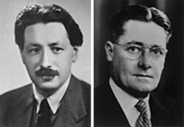 Howard Florey and Ernst Chain purifying penicillin