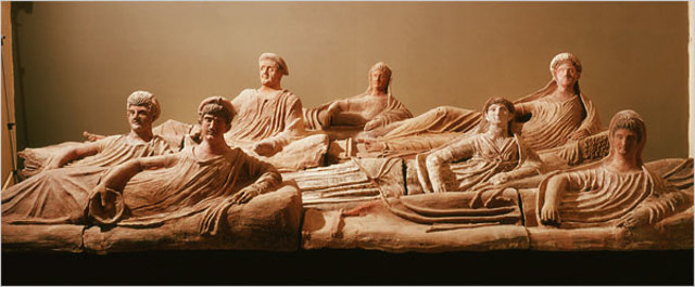 Etruscan culture dominates northern Italy: Etruscan sarcophagus