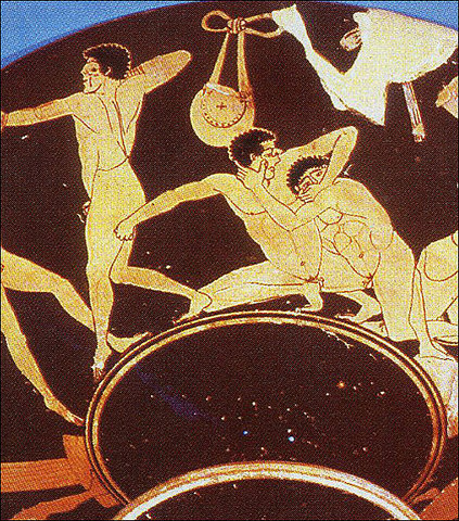 The first Olympic Games are held at Olympia. The winning athletes receive an olive-branch crown, a symbol of honor. The Games begin as part of a religious festival dedicated to Zeus, king of the gods