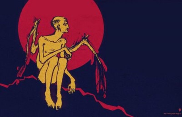 Un señor muy viejo con unas alas enormes