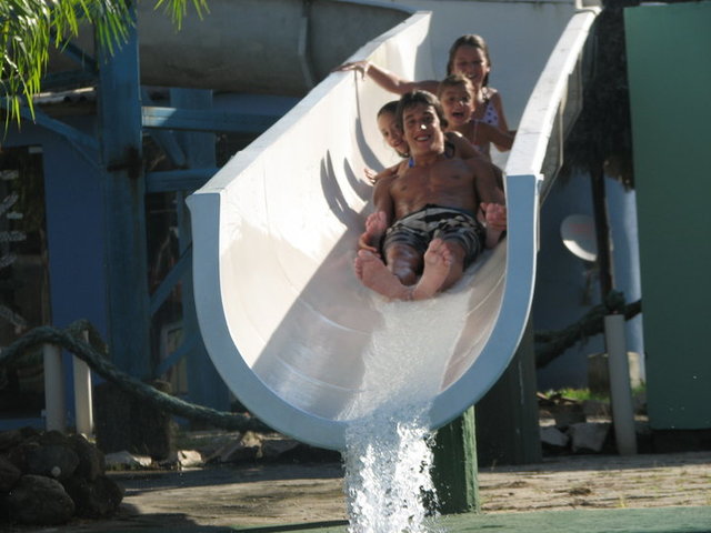 We were threw a slide into to the pool