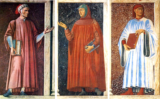 Dante, Boccaccio y Petrarca, al escribir en toscano, dieron a este dialecto la categoría de idioma