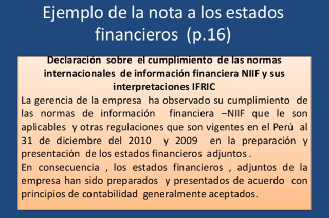 Ejemplo de nota de los estados financieros