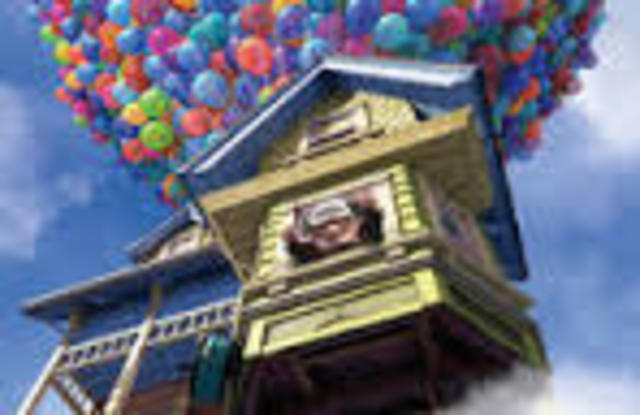 Carl uses balloons to float his house and set off for paradise falls